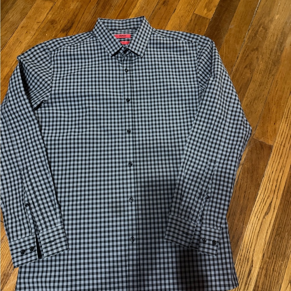 HUGO Black and White Gingham Button Down Shirt
